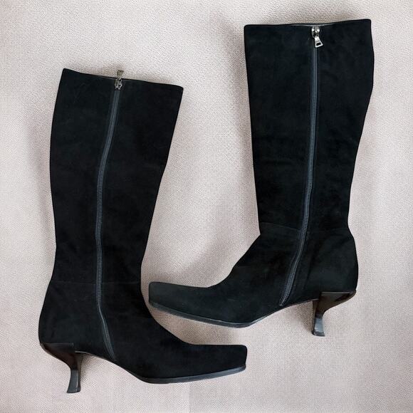 PRADA Authentic Heeled Black Suede Calf High Boots Size 35.5 - Picture 1 of 9